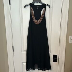 Aqua Black, Racerback Dress, With multicolor bead detail around the neck, Xs.